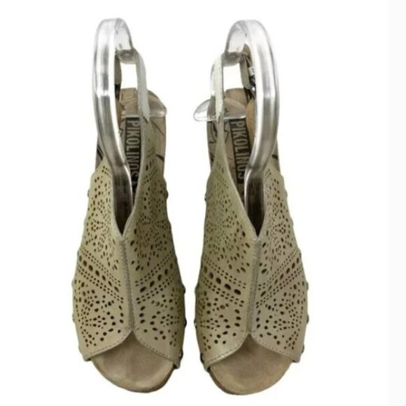 Pikolinos Benissa Perforated Leather Wedge Open Toe Slingback Sandals - Size 7.5 - Picture 3 of 7